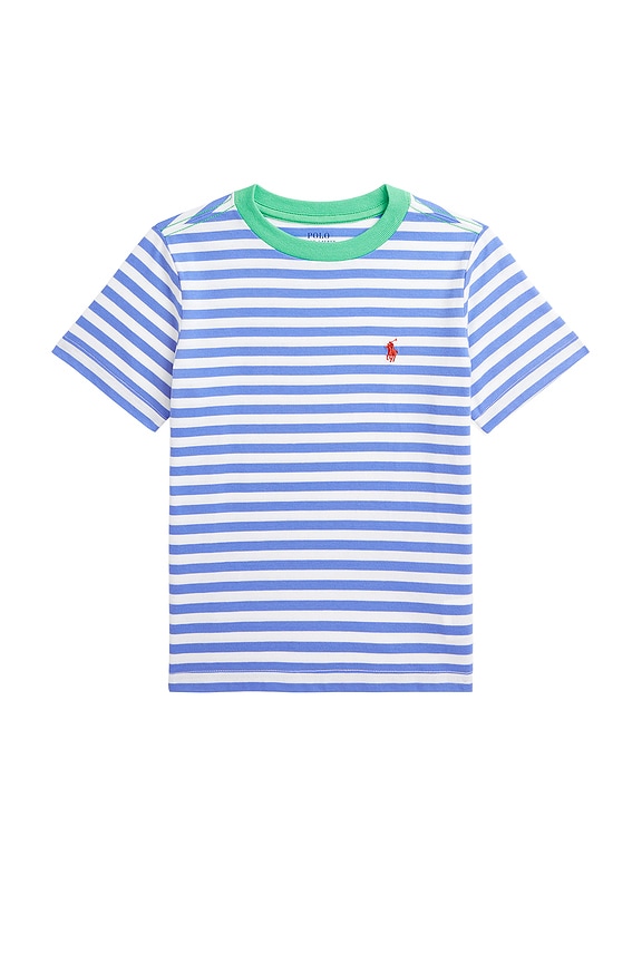 view 1 of 2 CAMISETA CUELLO REDONDO RINGER STRIPED in Scottsdale Blue & White