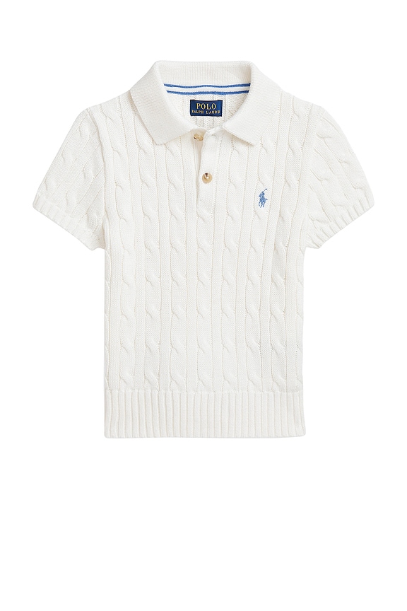 view 1 of 2 Kids Short Sleeve Cotton Cable Knit Polo in Deckwash White
