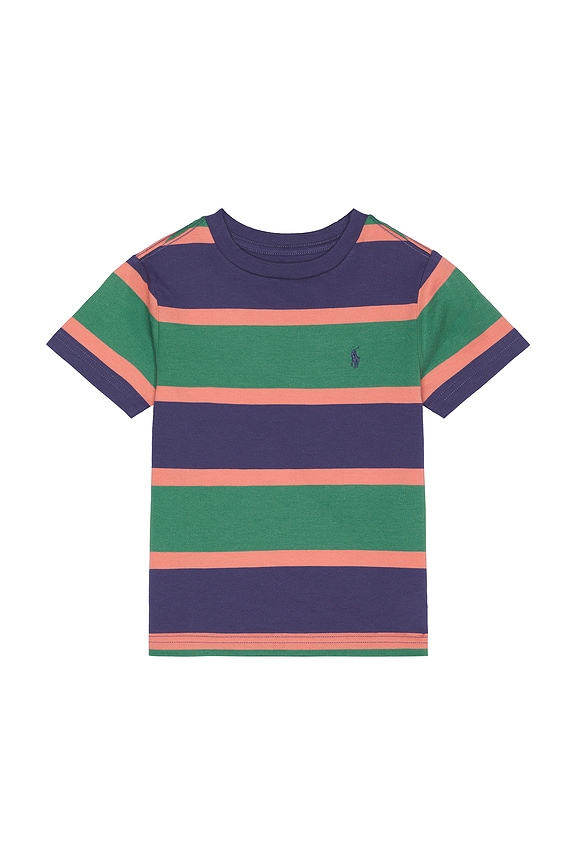 view 1 of 2 Kids Short Sleeve Cotton Jersey Multi Striped T Shirt in Fairway Green Multi