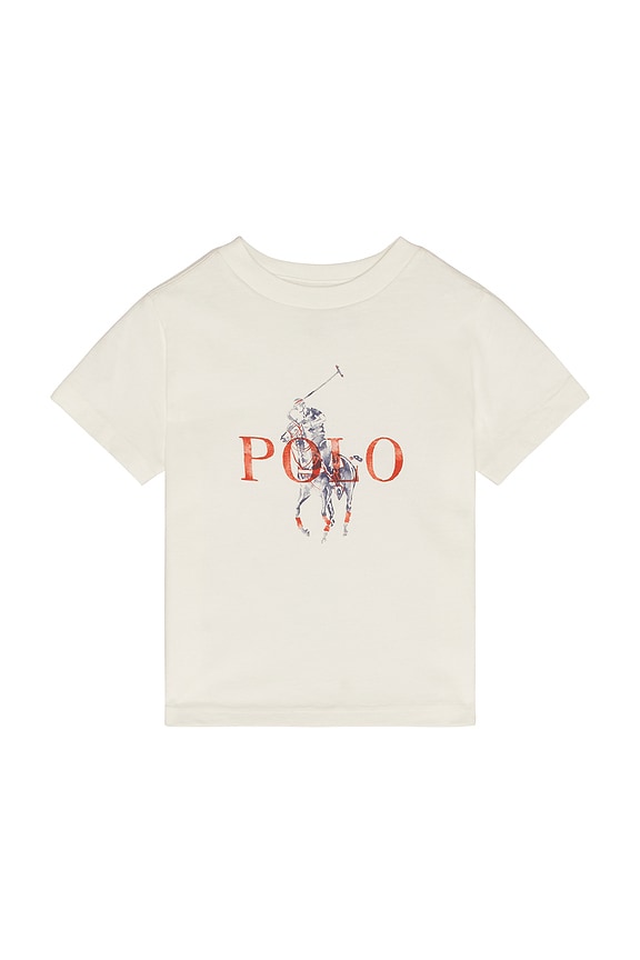 view 1 of 2 Short Sleeve Jersey Knit Polo Player Graphic T-shirt in Deckwash White