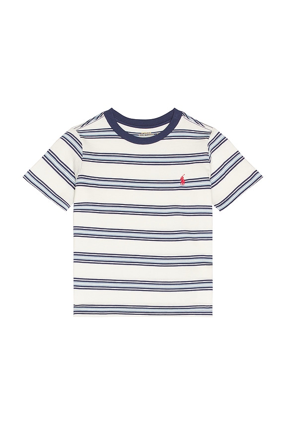 view 1 of 2 Short Sleeve Jersey Knit Striped Crewneck T-shirt in Deckwash White Multi