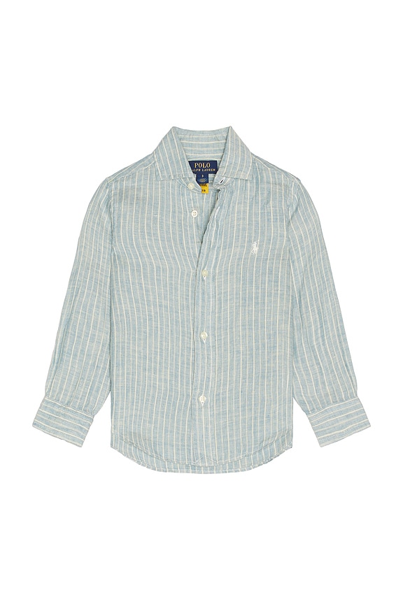 view 1 of 2 Long Sleeve Linen Sport Shirt in Blue Cream