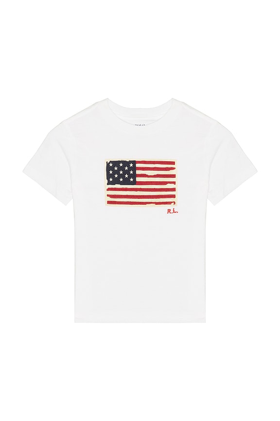 view 1 of 2 Kids Short Sleeve Cotton Knit Flag T-shirt in White