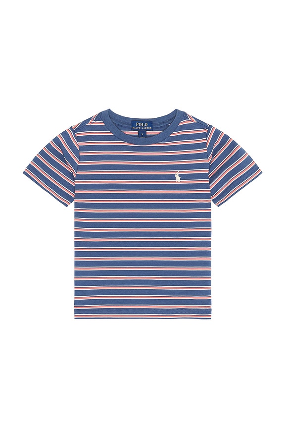 view 1 of 2 Kids Short Sleeve Jersey Knit Striped Crewneck T-shirt in Old Royal Multi
