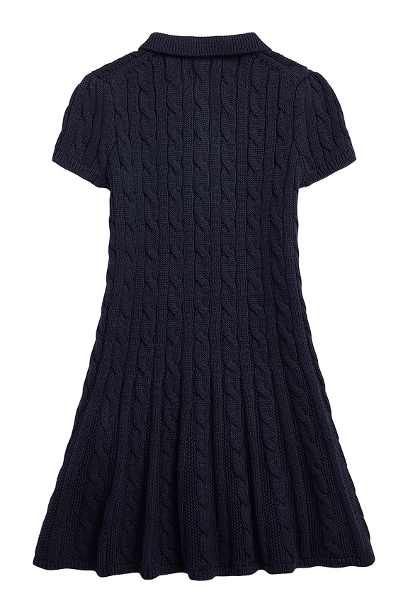 view 2 of 4 Short Sleeve Cable Knit Polo Dress in Navy & Cream