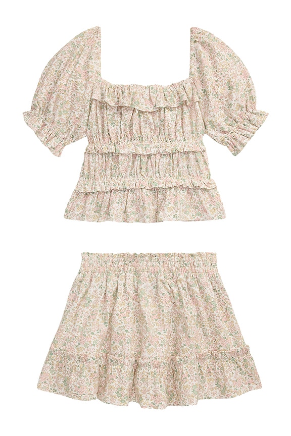 view 2 of 2 Kids Short Sleeve Cotton Jersey Floral Tiered Top With Matching Skirt in Carolan Floral