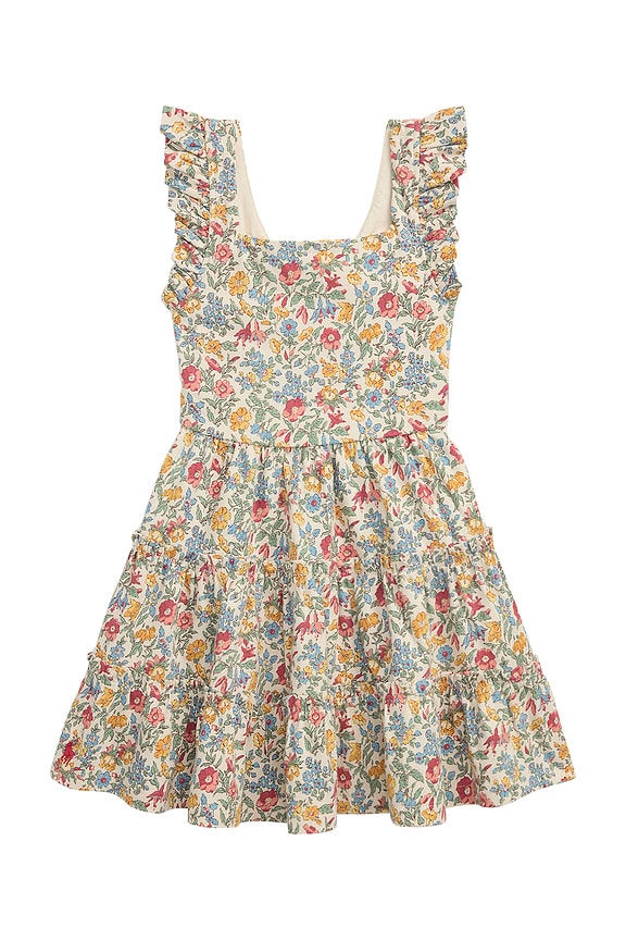 view 1 of 2 VESTIDO DE JERSEY DE ALGODÓN DE MANGA CORTA CON CANESÚ FRUNCIDO Y ESTAMPADO FLORAL in Barberry Floral