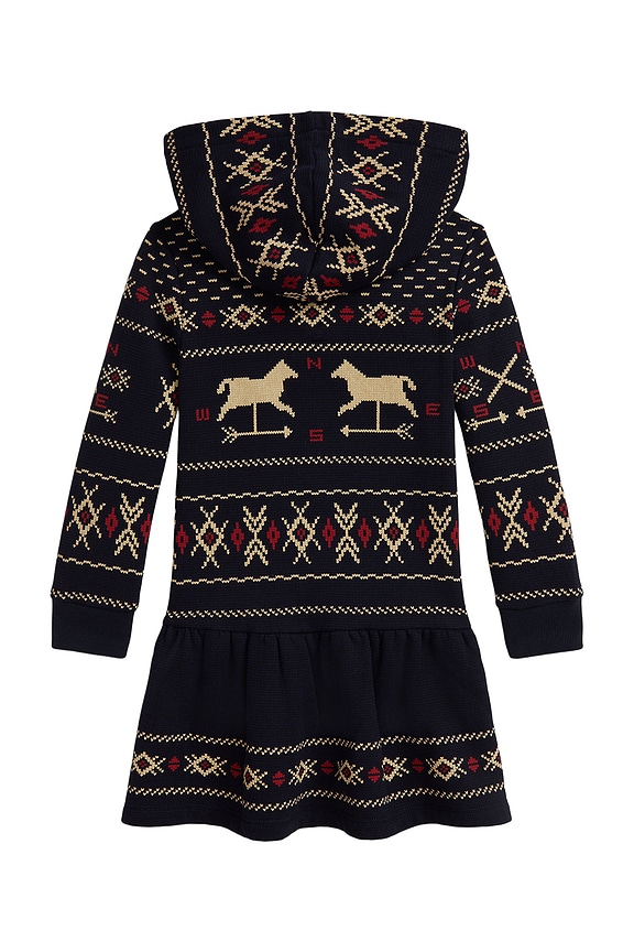 view 2 of 2 Long Sleeve Lightweight Fleece Fairisle Hoodie Dress in Weathervane Fairisle Navy