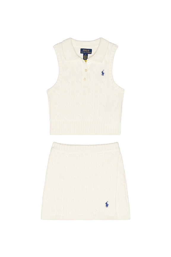 view 1 of 2 Sleeveless Cotton Cable Knit Sweater With Skirt in Deckwash White