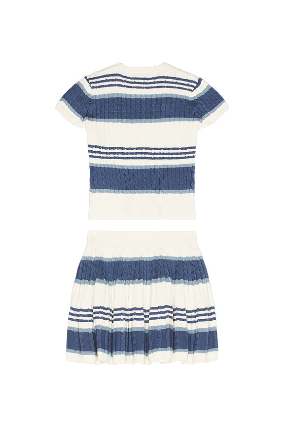 view 2 of 2 Short Sleeve Cotton Mini Cable Knit Striped Shirt With Skirt in Deckwash White Multi