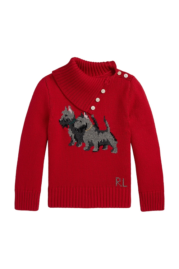 view 1 of 2 Long Sleeve Intarsia Dog Turtleneck Sweater in Ralph Red