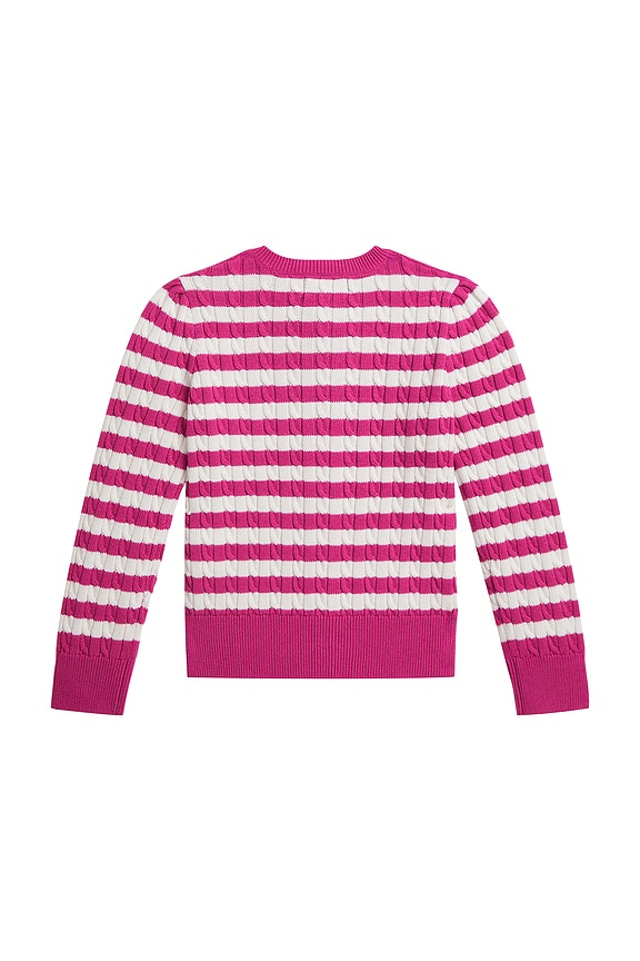 view 2 of 2 Kids Long Sleeve Cotton Cable Knit Cardigan in College Pink