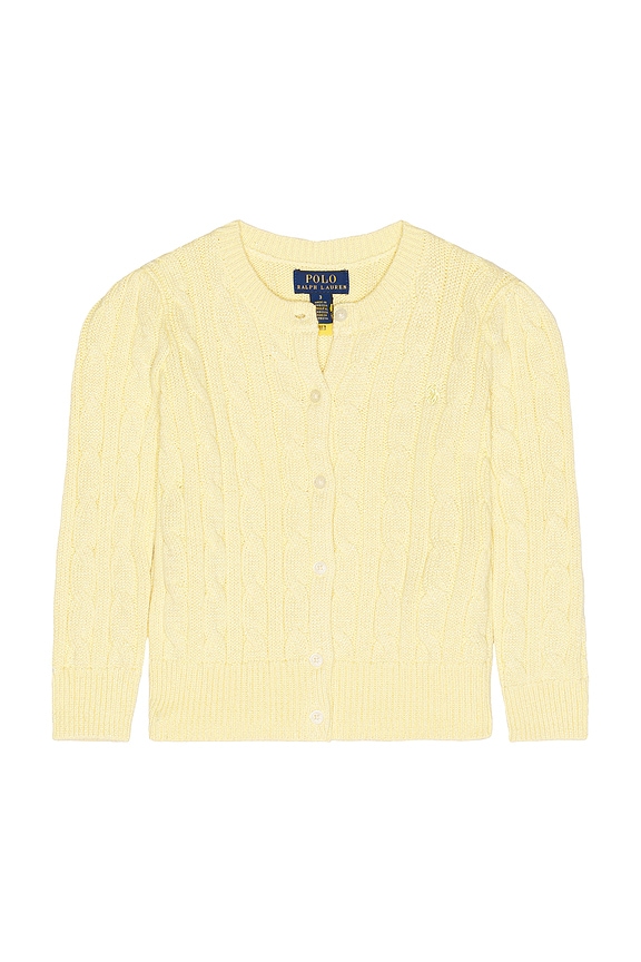 view 1 of 2 Long Sleeve Cotton Cable Knit Cardigan in T-bird Yellow With Metallic