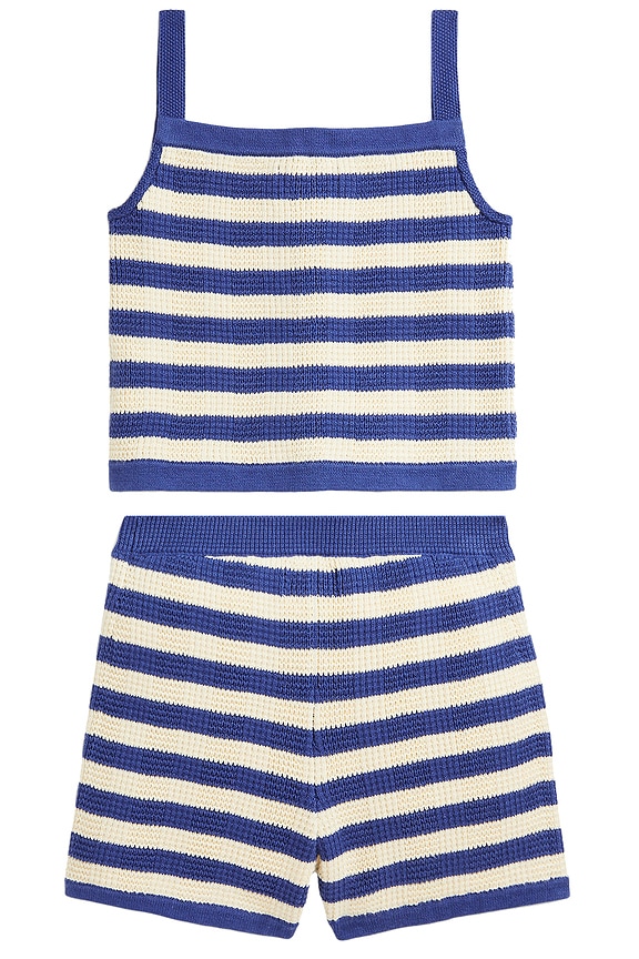 view 2 of 5 Kids Striped Sweater Tank Top With Matching Short in Charter Blue With Cream Stripe