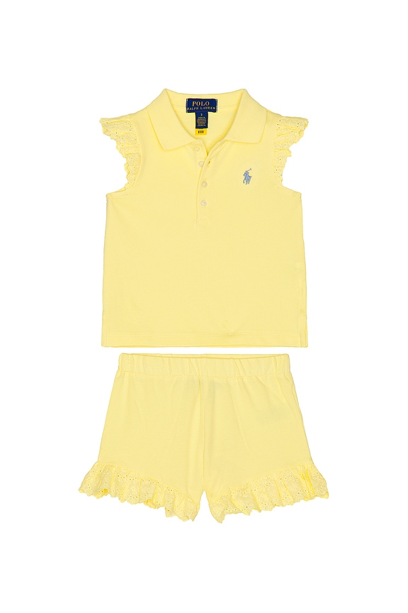 view 1 of 2 Sleeveless Stretch Mesh Eyelet Polo Shirt With Short in T-bird Yellow