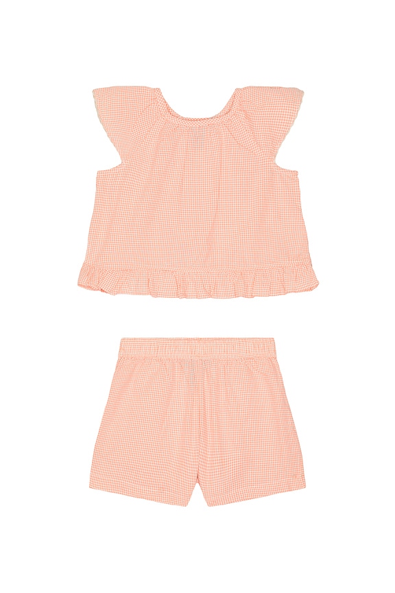 view 1 of 2 Sleeveless Madras Ruffle Shirt With Short in Pink & Cream