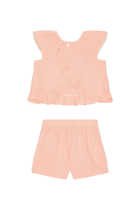 view 2 of 2 Sleeveless Madras Ruffle Shirt With Short in Pink & Cream