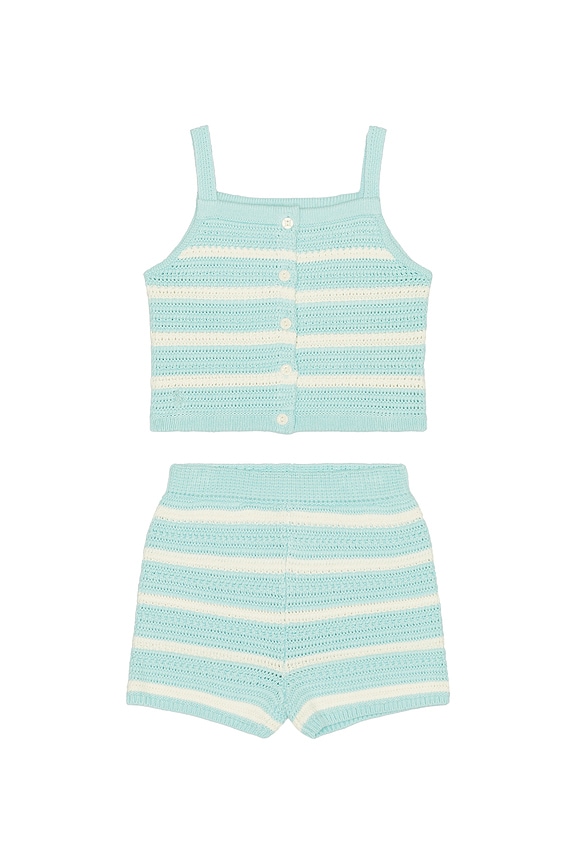 view 1 of 2 Sleeveless Cotton Crochet Striped Shirt With Short in Parakeet & Clubhouse Cream