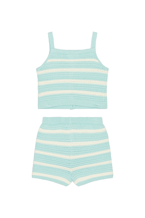 view 2 of 2 Sleeveless Cotton Crochet Striped Shirt With Short in Parakeet & Clubhouse Cream