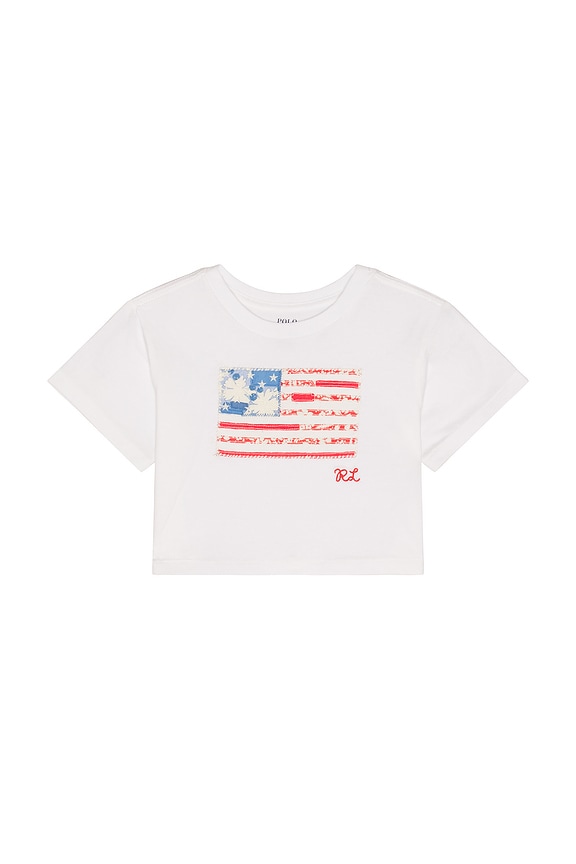 view 1 of 2 Short Sleeve Jersey Knit Flag Boxy T-shirt in White
