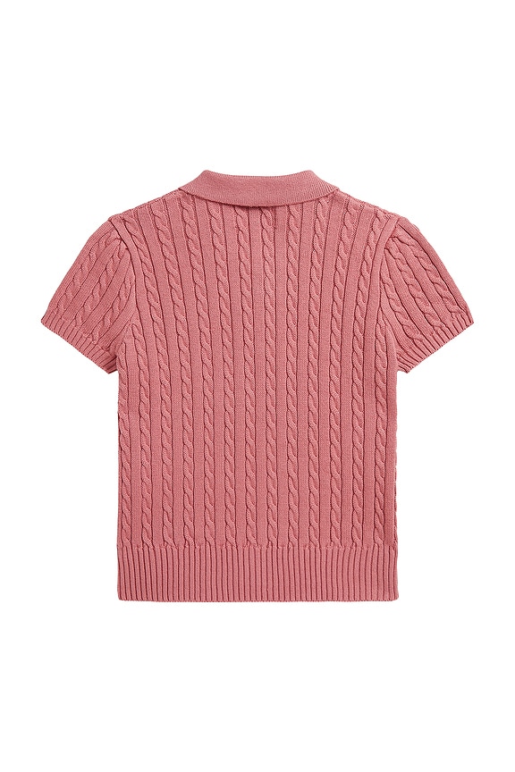 view 2 of 5 Kids Short Sleeve Combed Cotton Mini Cable Knit Polo in Canvas Pink