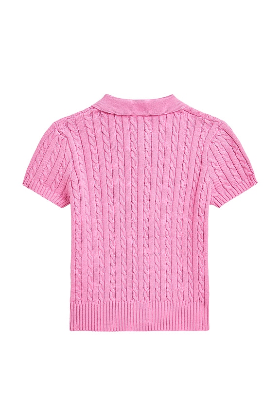 view 2 of 4 Kids Mini Cable Knit Polo in Laguna Pink & Tiller Green