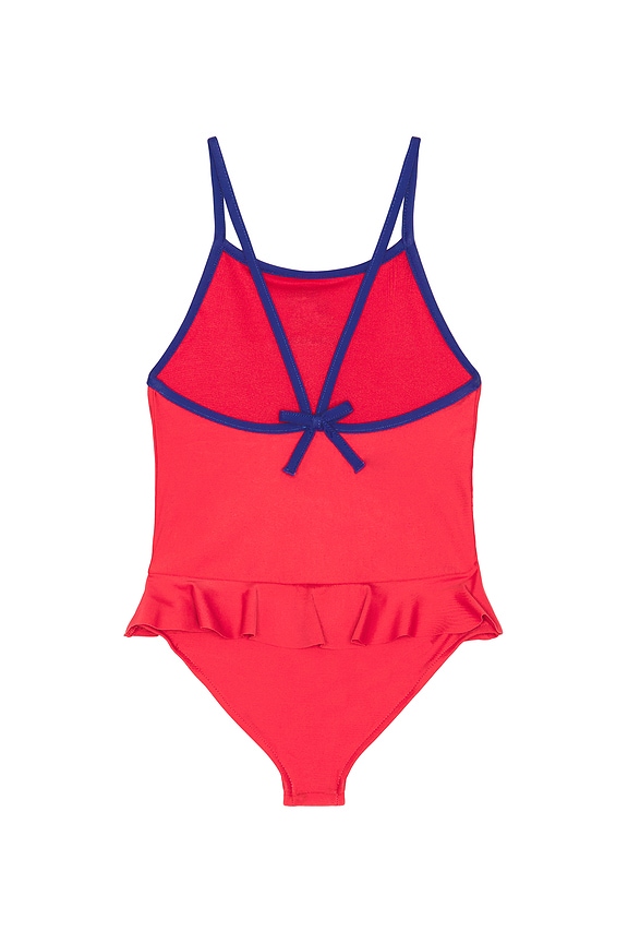 view 2 of 2 One Piece Novelty Bear Graphic Swimsuit With Ruffle Hem in Nantucket Red Multi