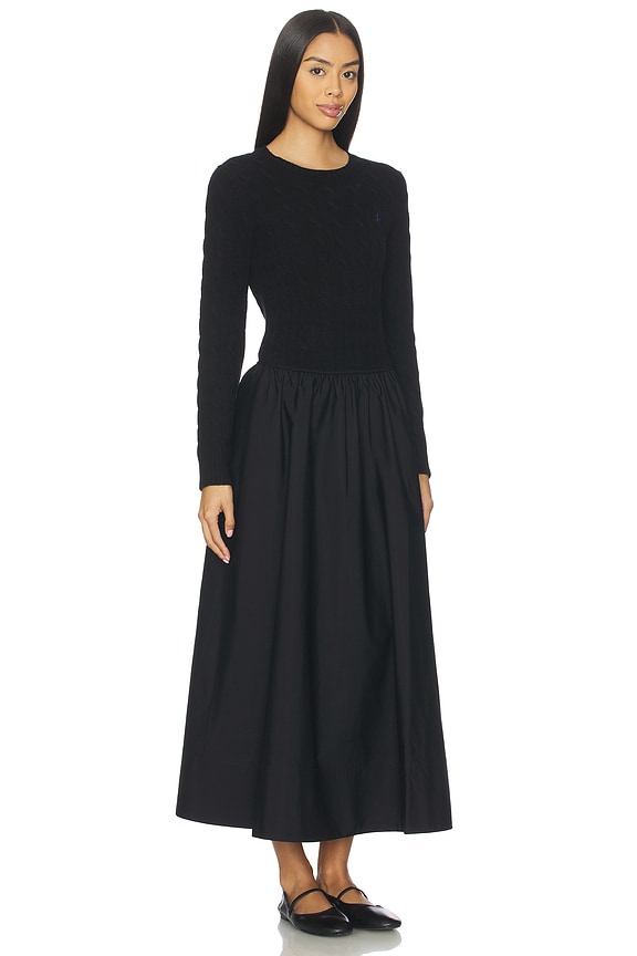 view 2 of 3 Cable Knit Poplin Dress in Polo Black