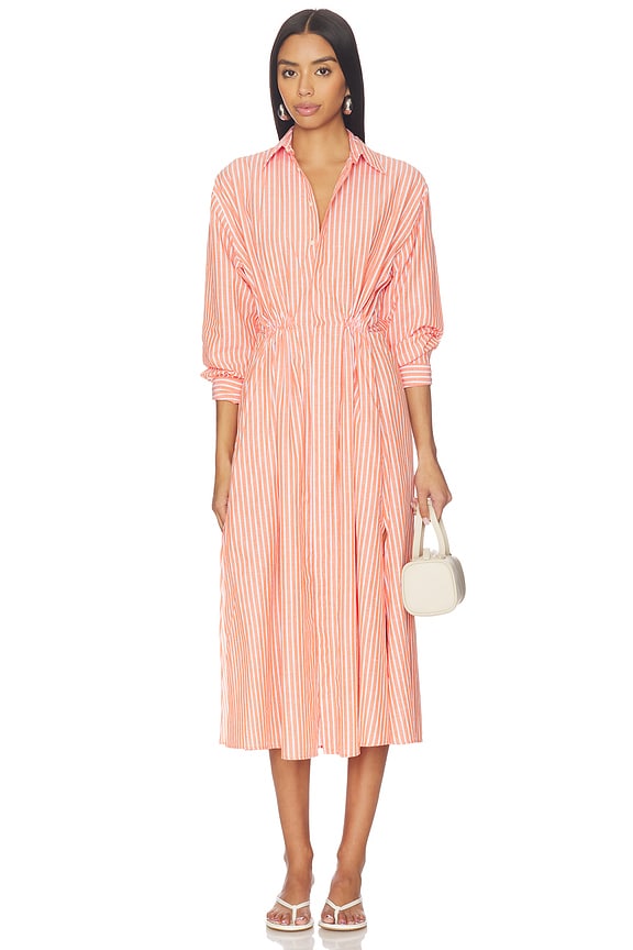 view 2 of 4 Collared Long Sleeve Dress in Orange & White