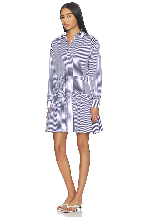 view 2 of 4 Collared Long Sleeve Dress in White & Fall Royal