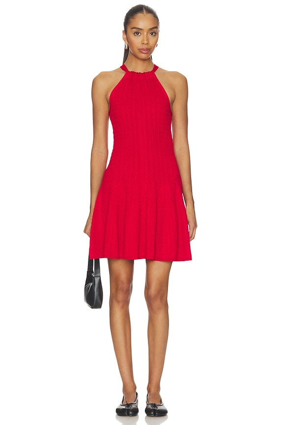 view 1 of 4 Viscose Blend Halter A Line Dress in Cruise Red