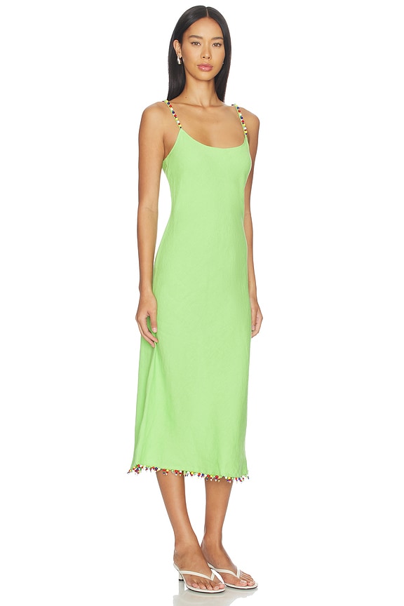 view 2 of 4 Linen Scoop Neck Slip Dress in Riviera Green