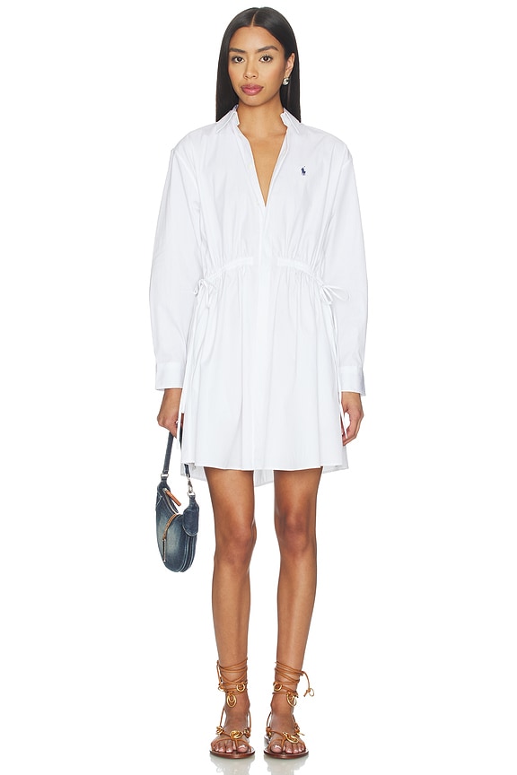 view 1 of 4 Cotton Long Sleeve Shirt Dress in White