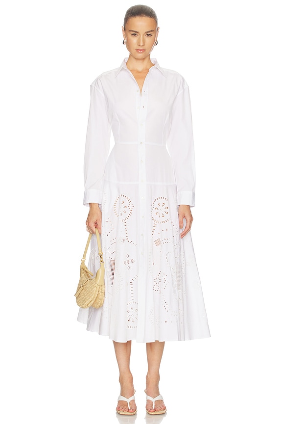 view 1 of 3 Collared Long Sleeve Shirt Dress in White