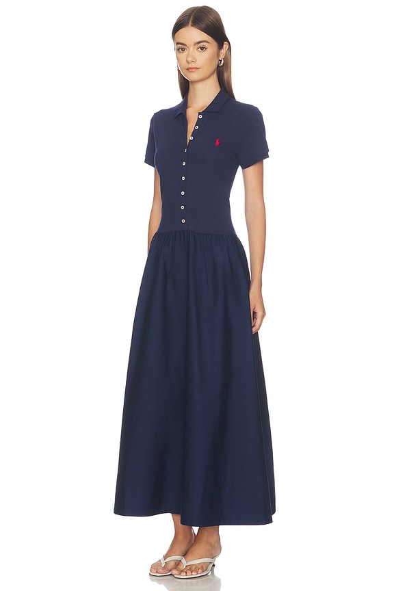 view 2 of 4 Poplin Collared Short Sleeve A Line Dresses in Newport Navy