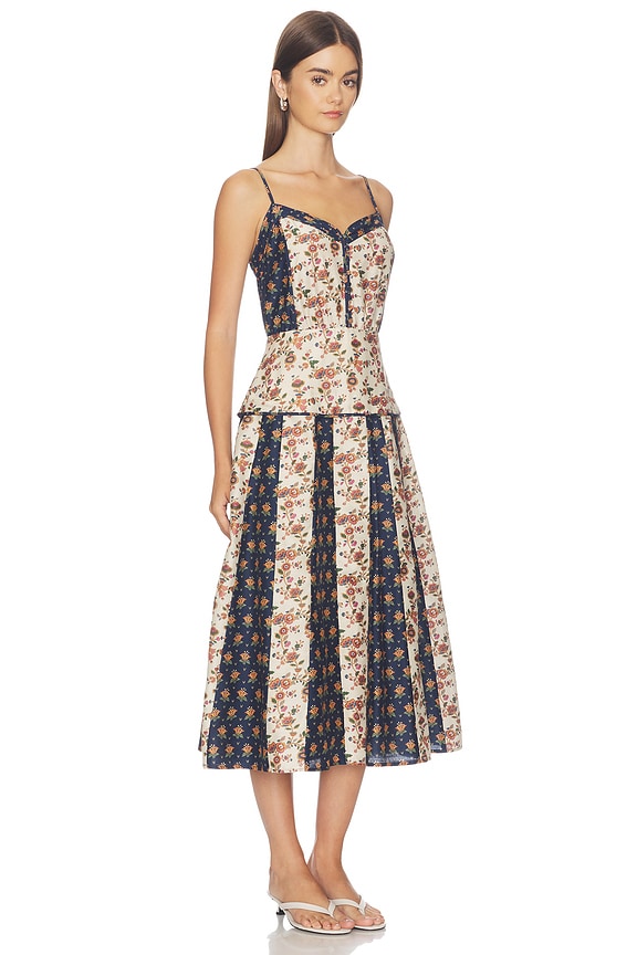 view 2 of 4 Cotton Silk V-neck Sleeveless A Line Dresses in Jeweled Floral Cream Multi