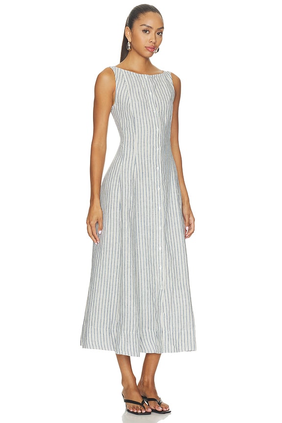 view 2 of 4 Boat Neck Sleeveless A Line Dress in Navy & White