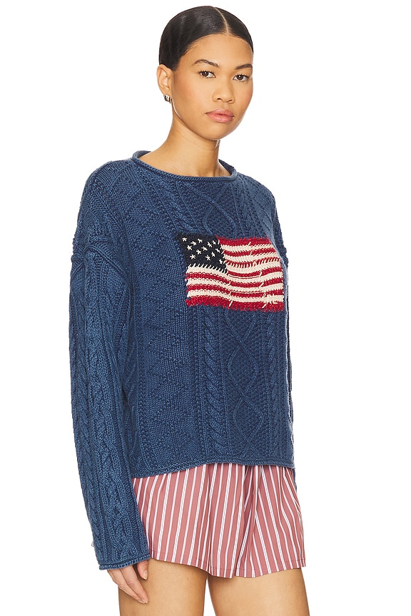 view 2 of 5 COTTON LINEN BLEND ニットプルオーバー in Indigo & Multi