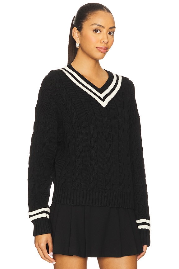 view 2 of 4 Aran-Knit Cotton Cricket Sweater in Polo Black & Cricket Cream