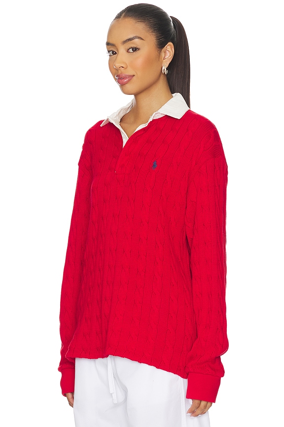 view 2 of 5 Cable Knit Cotton Rugby Shirt in Rl 2000 Red