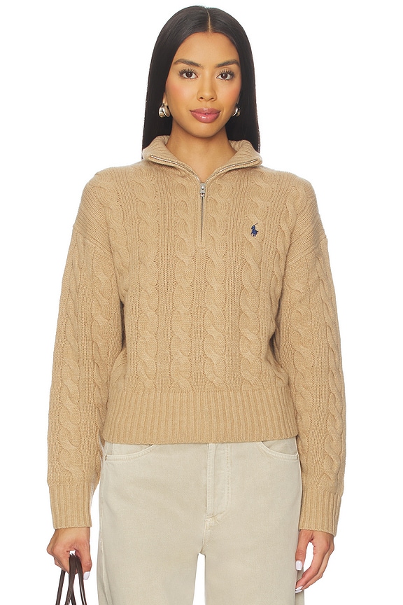 view 2 of 6 Cable Wool Cashmere Half Zip Sweater in Collection Camel Melange
