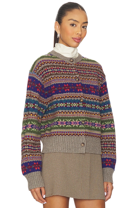 view 2 of 4 Fair Isle Buttoned Cardigan in Tan Multi