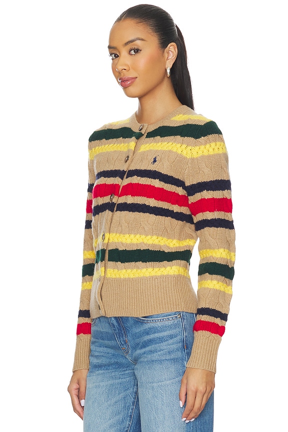 view 2 of 5 Striped Cable Wool Cashmere Cardigan in Collection Camel Melange Multi
