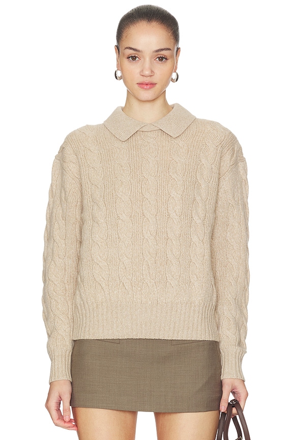 view 1 of 4 Cable Wool Cashmere Polo Collar Sweater in Dark Almond Marl