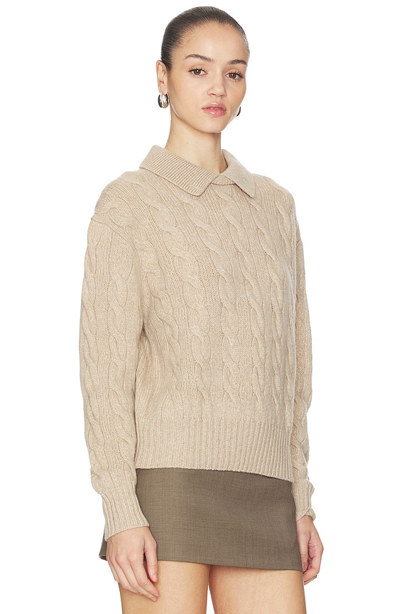 view 2 of 4 Cable Wool Cashmere Polo Collar Sweater in Dark Almond Marl