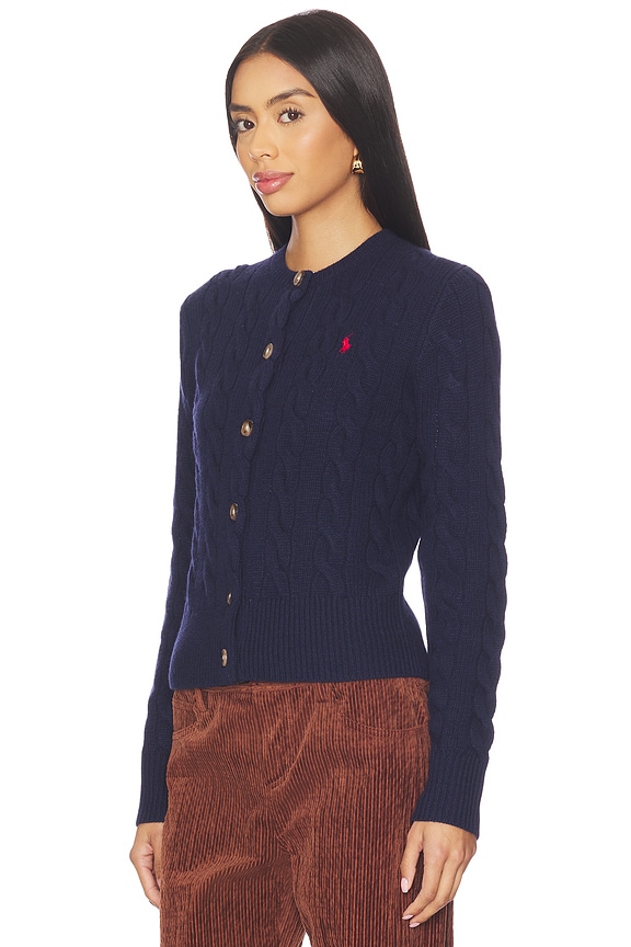 view 2 of 5 Cable Knit Wool Cashmere Cardigan in Hunter Navy