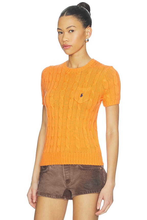 view 2 of 5 Cotton Short Sleeve Pullover Sweater in Soft Clementin