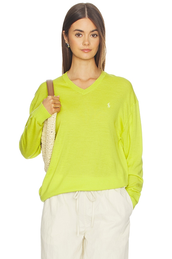 view 1 of 5 Merino V Neck Sweater in Peridot Green