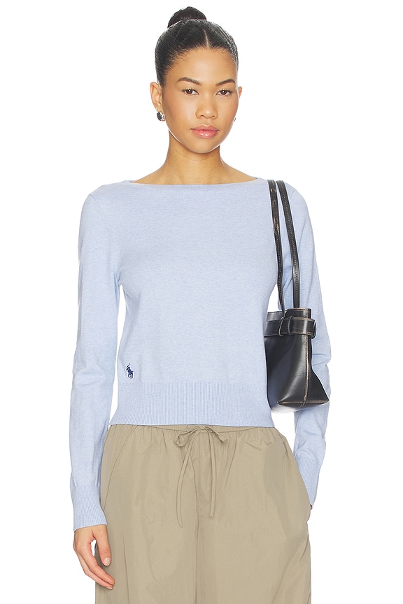 view 1 of 5 Boat Neck Pullover Sweater in Stone Blue Heather