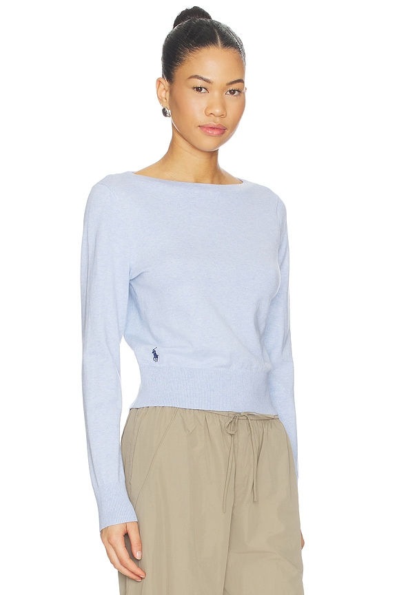 view 2 of 5 Boat Neck Pullover Sweater in Stone Blue Heather